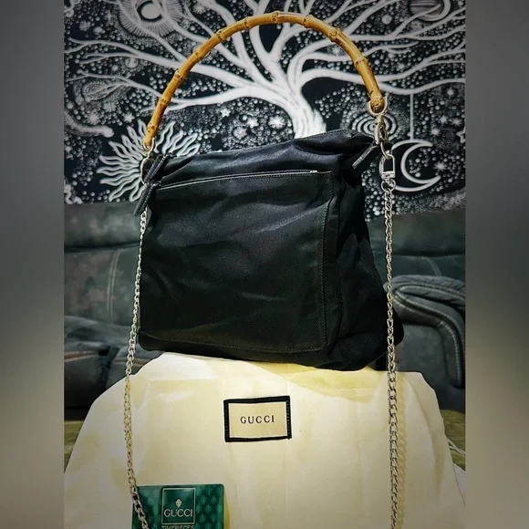 Vintage Gucci soho shoulder bag Black Bag with Bamboo Accent - Picture 5 of 17